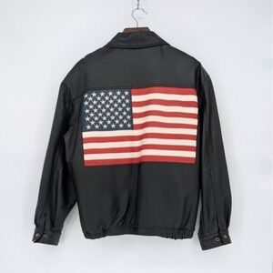 Vintage USA Flag Leather Jacket – Timothy Daniels – Men's Large